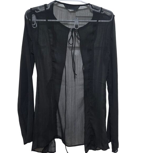 Lioness Sheer Ruffle Tie-Front Black Blouse XS - Picture 2 of 9
